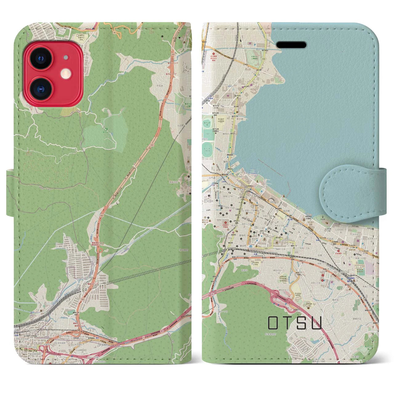 【大津(滋賀県)】地図柄iPhoneケース(手帳タイプ)ナチュラル・iPhone 11 用
