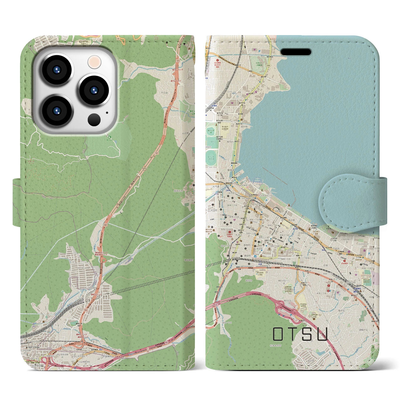【大津(滋賀県)】地図柄iPhoneケース(手帳タイプ)ナチュラル・iPhone 13 Pro 用