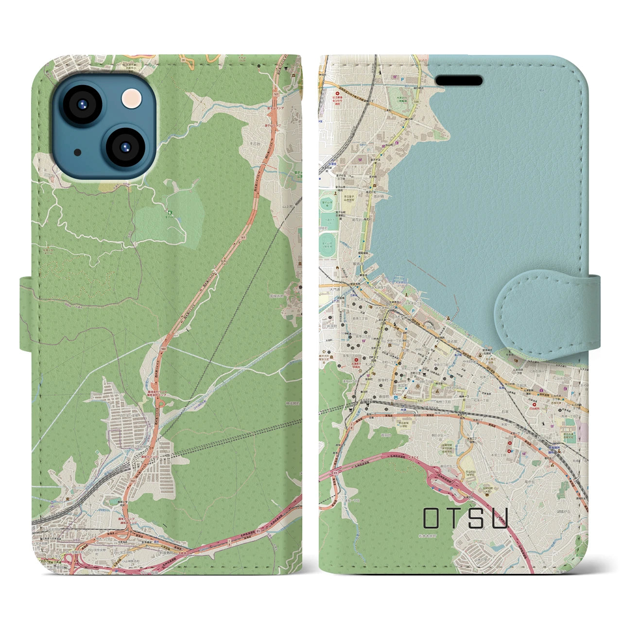 【大津(滋賀県)】地図柄iPhoneケース(手帳タイプ)ナチュラル・iPhone 13 用