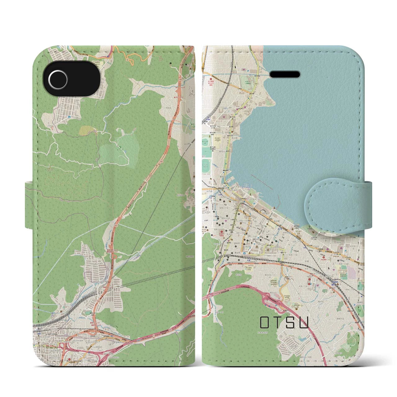【大津(滋賀県)】地図柄iPhoneケース(手帳タイプ)ナチュラル・iPhone SE(第3 / 第2世代) / 8 / 7 / 6s / 6 用