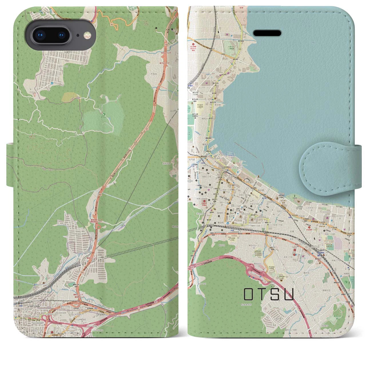 【大津(滋賀県)】地図柄iPhoneケース(手帳タイプ)ナチュラル・iPhone 8Plus /7Plus / 6sPlus / 6Plus 用