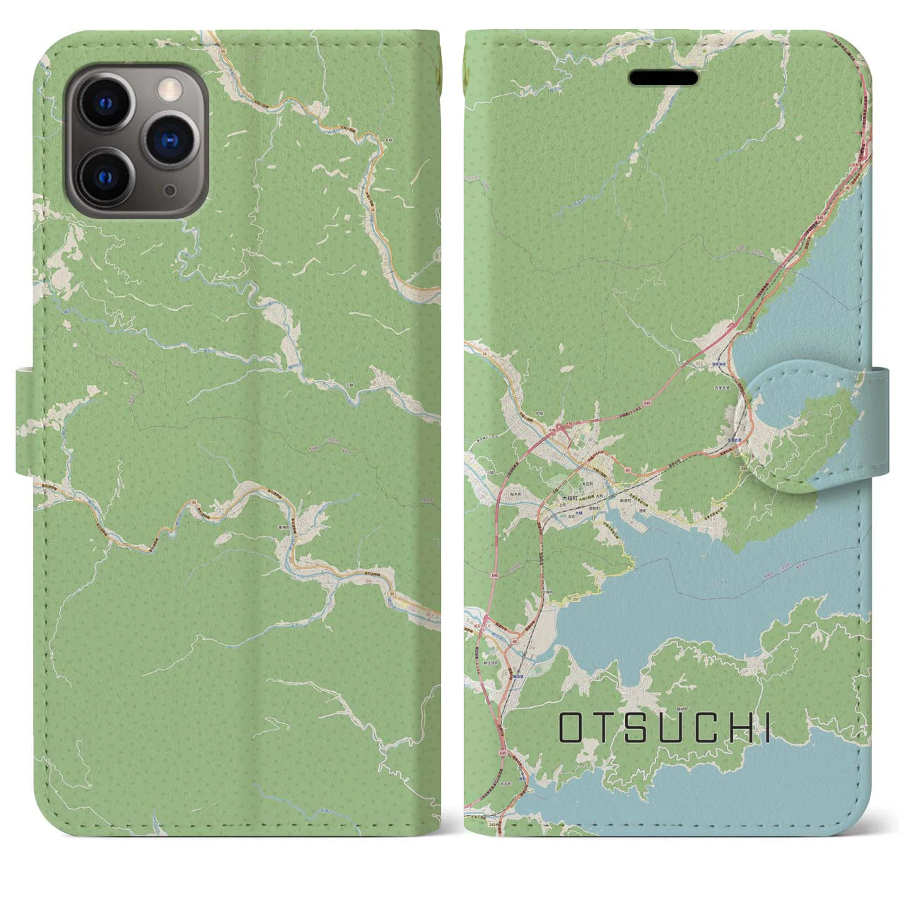 【大槌(岩手県)】地図柄iPhoneケース(手帳タイプ)ナチュラル・iPhone 11 Pro Max 用