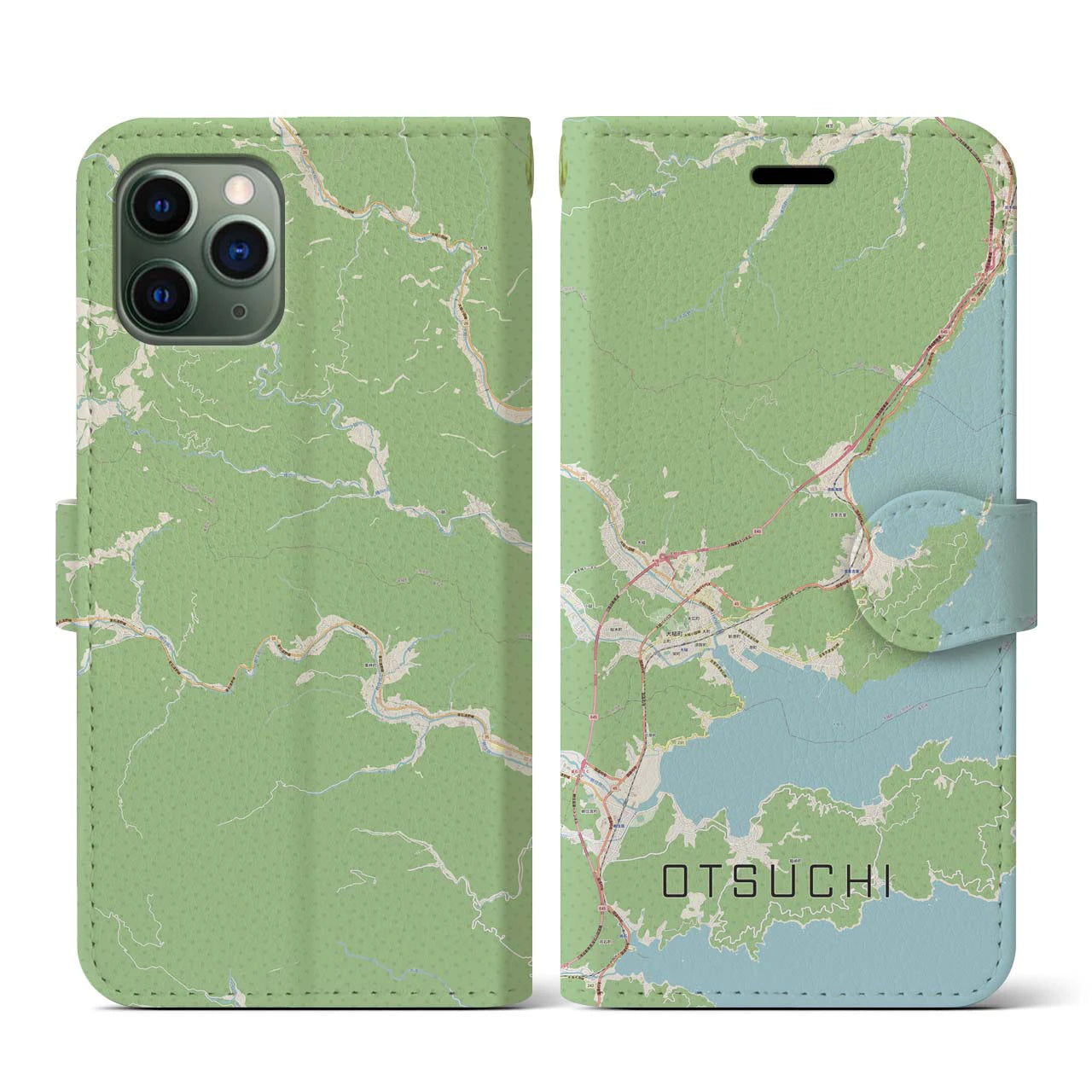 【大槌(岩手県)】地図柄iPhoneケース(手帳タイプ)ナチュラル・iPhone 11 Pro 用