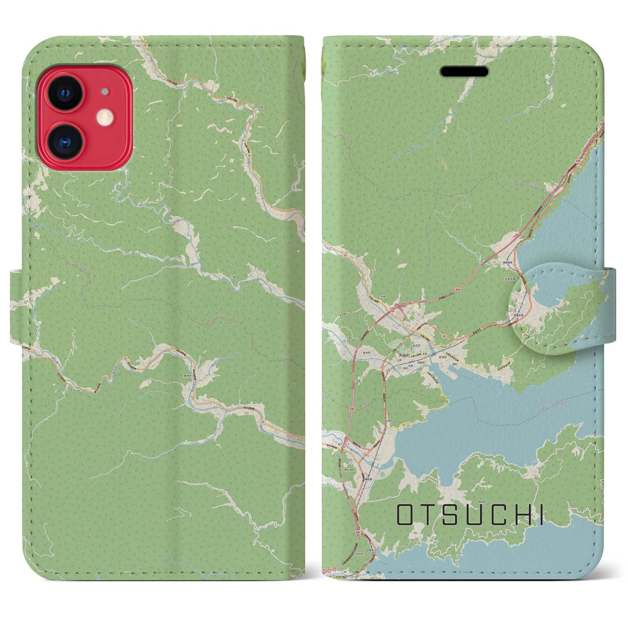 【大槌(岩手県)】地図柄iPhoneケース(手帳タイプ)ナチュラル・iPhone 11 用