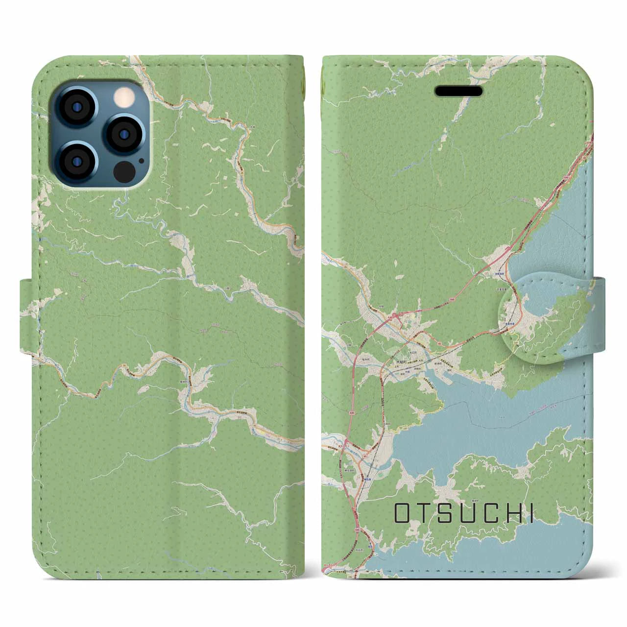 【大槌(岩手県)】地図柄iPhoneケース(手帳タイプ)ナチュラル・iPhone 12 / 12 Pro 用