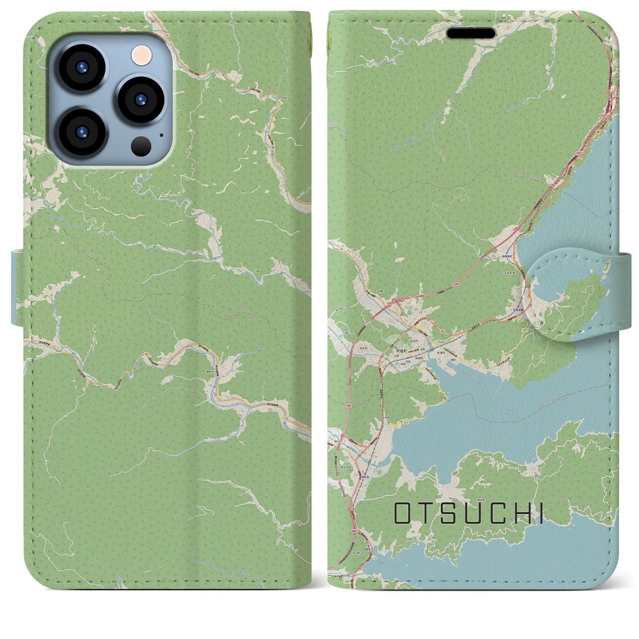 【大槌(岩手県)】地図柄iPhoneケース(手帳タイプ)ナチュラル・iPhone 13 Pro Max 用