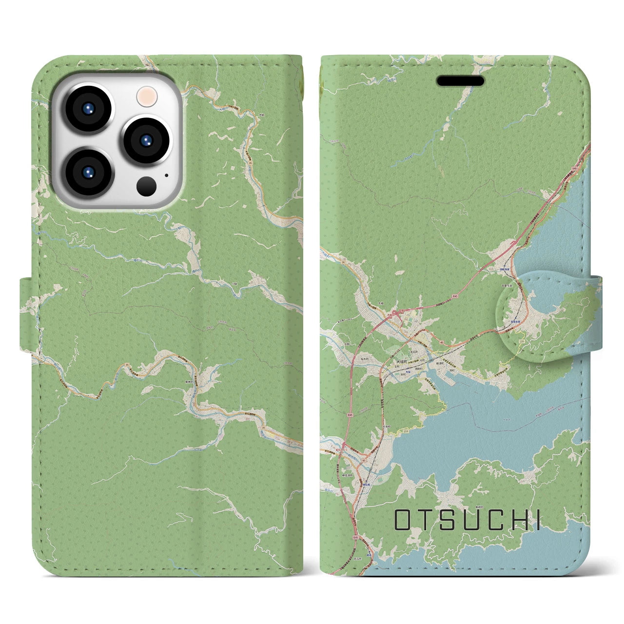 【大槌(岩手県)】地図柄iPhoneケース(手帳タイプ)ナチュラル・iPhone 13 Pro 用