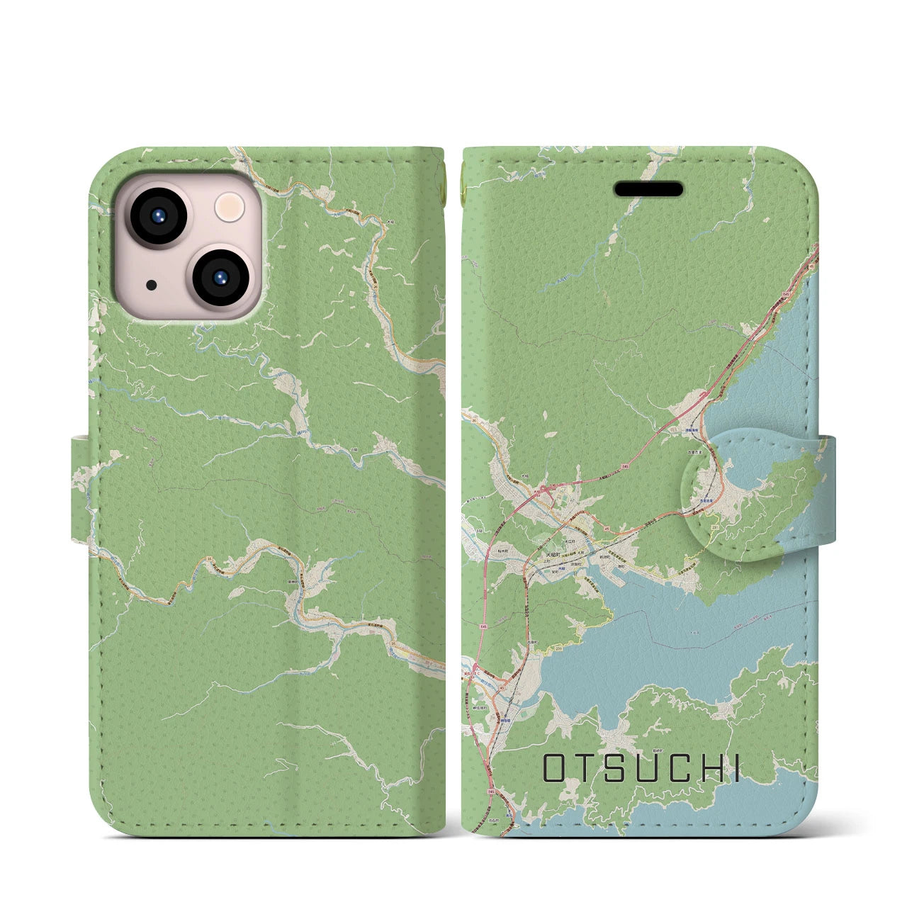 【大槌(岩手県)】地図柄iPhoneケース(手帳タイプ)ナチュラル・iPhone 13 mini 用