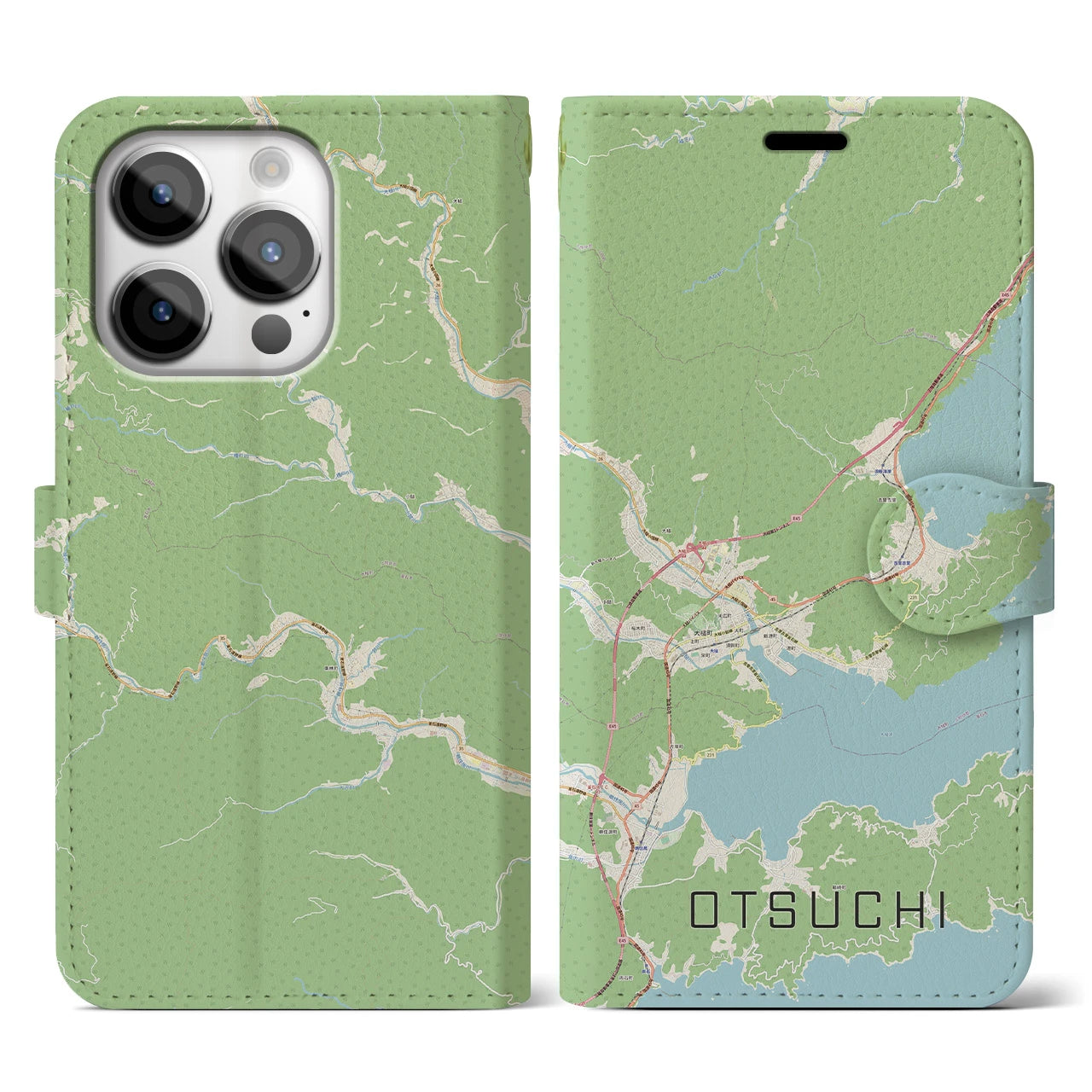 【大槌(岩手県)】地図柄iPhoneケース(手帳タイプ)ナチュラル・iPhone 14 Pro 用