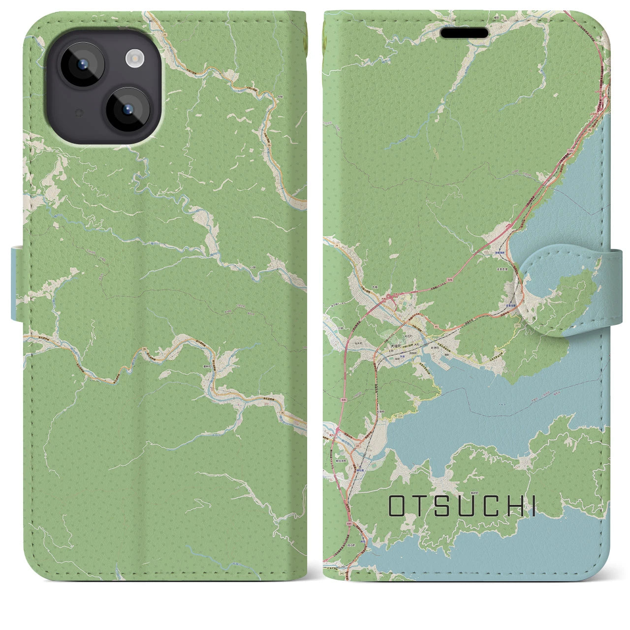 【大槌(岩手県)】地図柄iPhoneケース(手帳タイプ)ナチュラル・iPhone 14 Plus 用