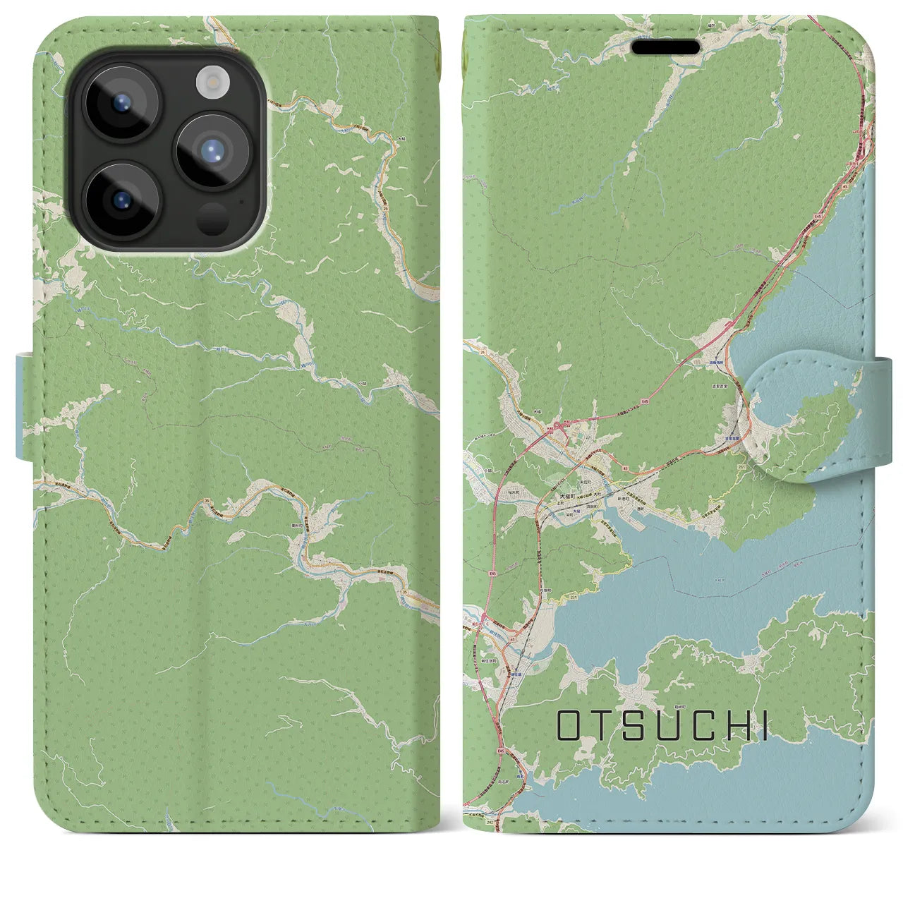 【大槌(岩手県)】地図柄iPhoneケース(手帳タイプ)ナチュラル・iPhone 15 Pro Max 用