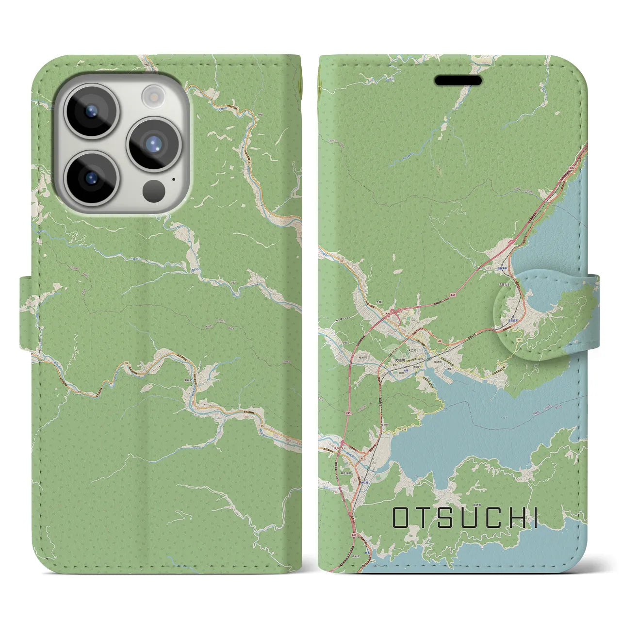 【大槌(岩手県)】地図柄iPhoneケース(手帳タイプ)ナチュラル・iPhone 15 Pro 用