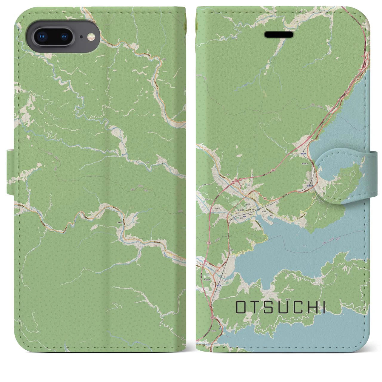 【大槌(岩手県)】地図柄iPhoneケース(手帳タイプ)ナチュラル・iPhone 8Plus /7Plus / 6sPlus / 6Plus 用