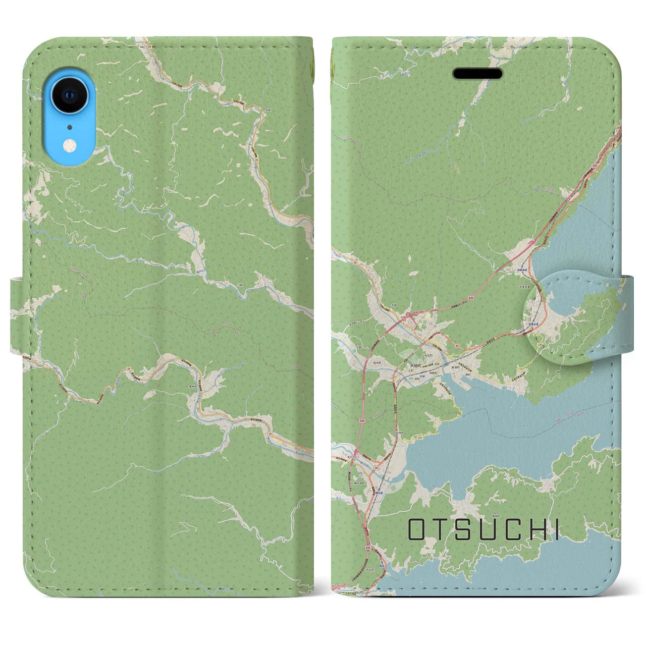 【大槌(岩手県)】地図柄iPhoneケース(手帳タイプ)ナチュラル・iPhone XR 用