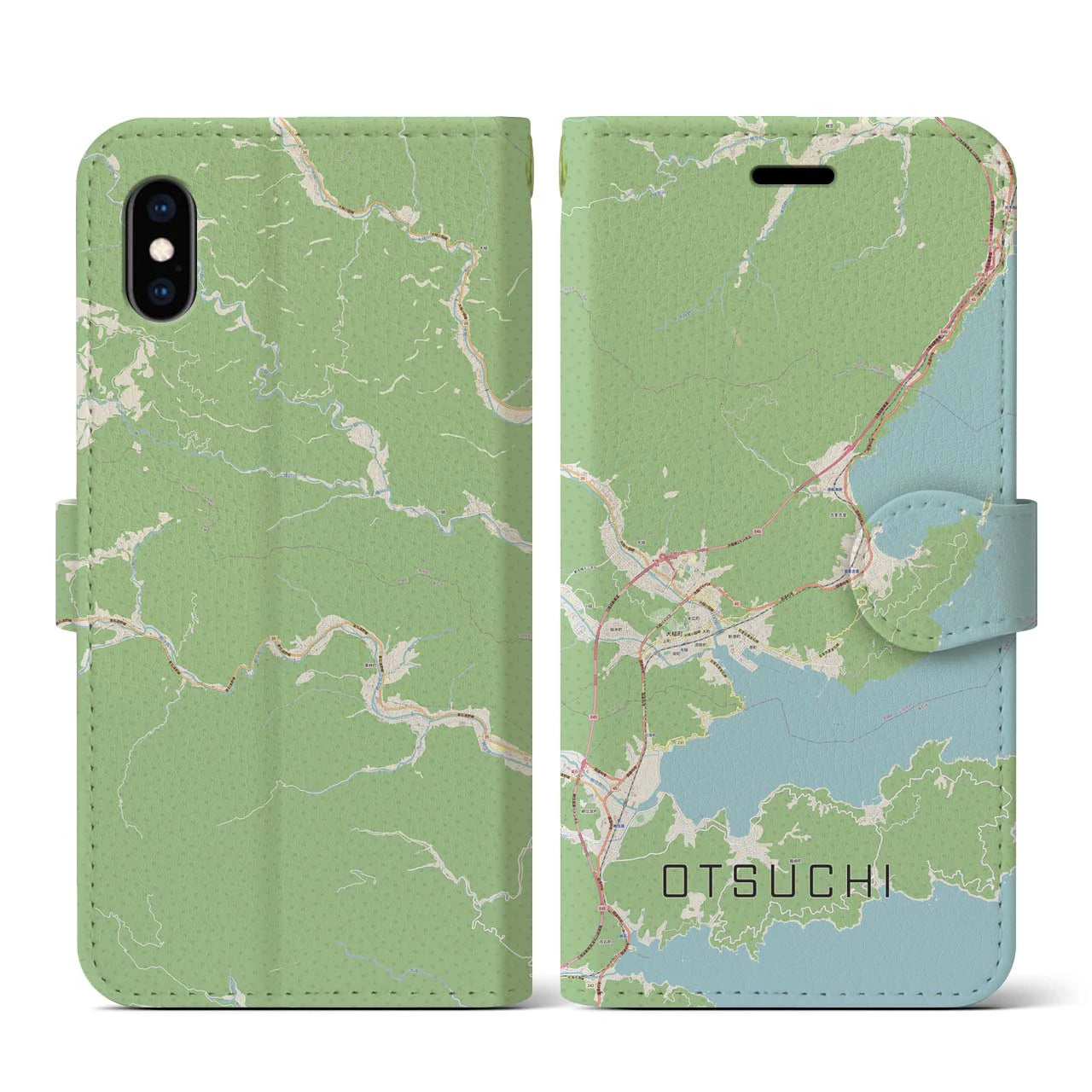【大槌(岩手県)】地図柄iPhoneケース(手帳タイプ)ナチュラル・iPhone XS / X 用