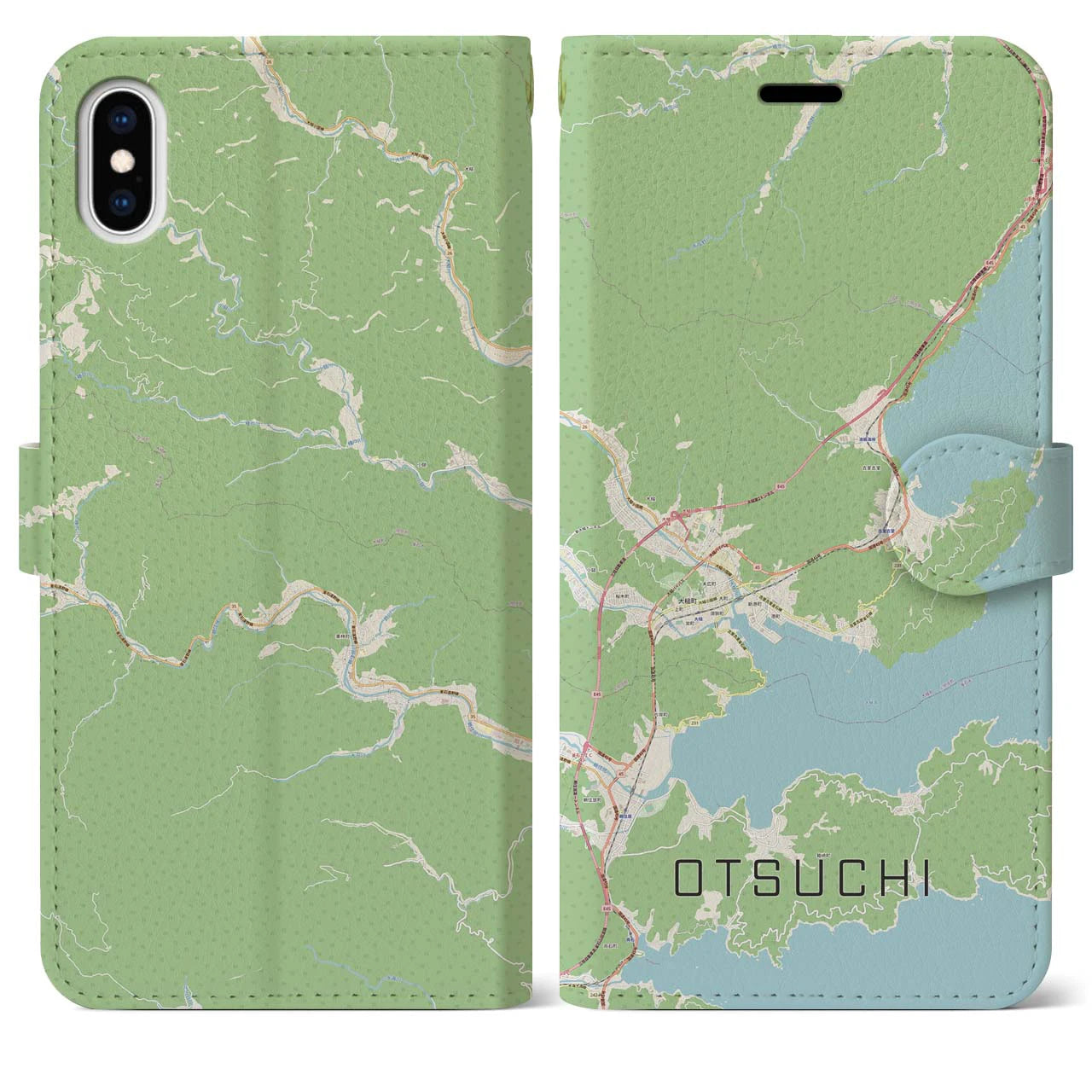 【大槌(岩手県)】地図柄iPhoneケース(手帳タイプ)ナチュラル・iPhone XS Max 用