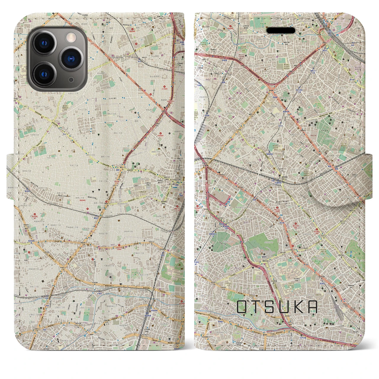【大塚(東京都)】地図柄iPhoneケース(手帳タイプ)ナチュラル・iPhone 11 Pro Max 用