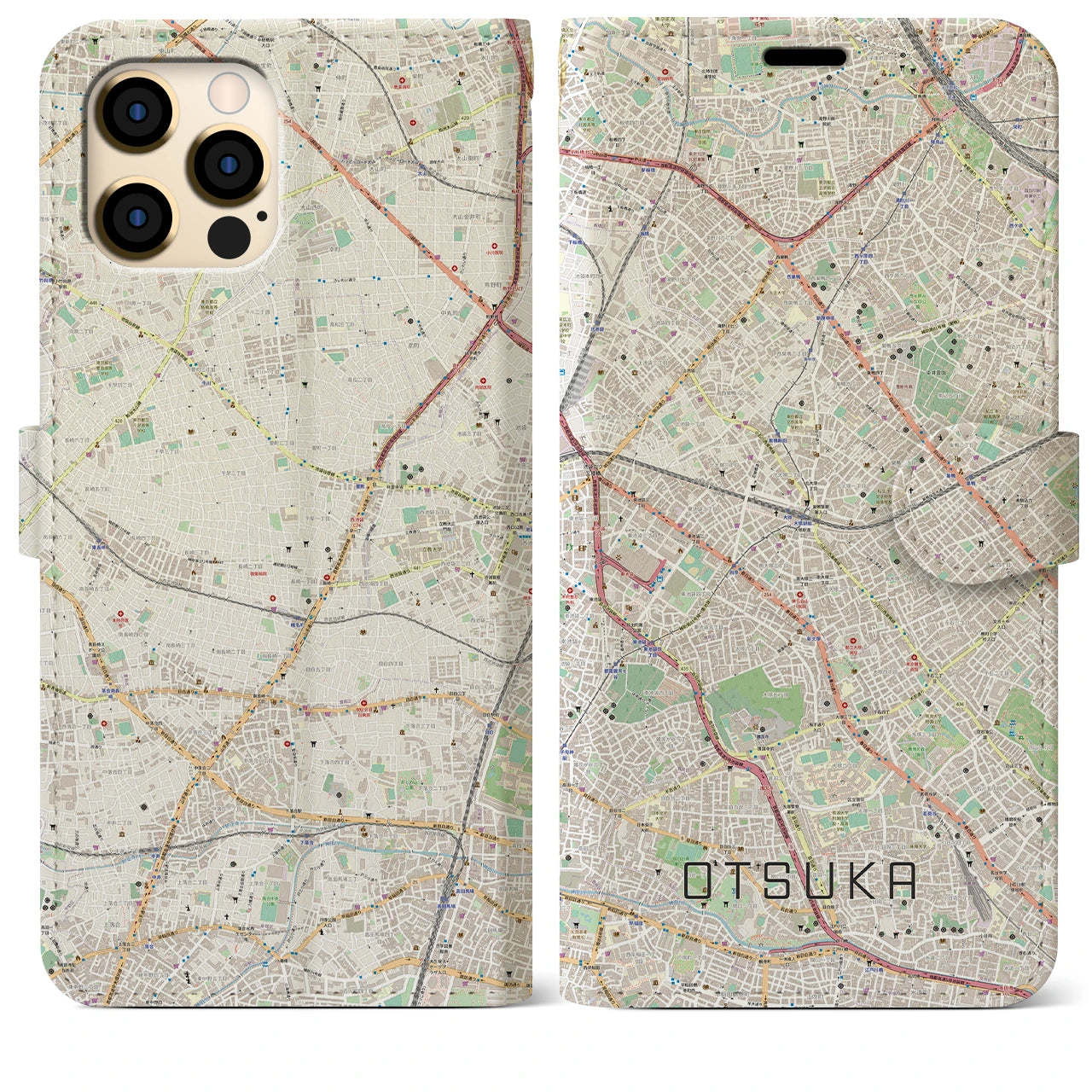 【大塚(東京都)】地図柄iPhoneケース(手帳タイプ)ナチュラル・iPhone 12 Pro Max 用
