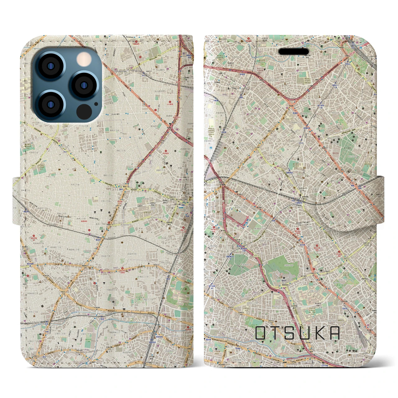 【大塚(東京都)】地図柄iPhoneケース(手帳タイプ)ナチュラル・iPhone 12 / 12 Pro 用