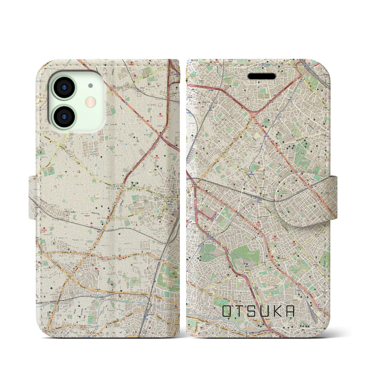 【大塚(東京都)】地図柄iPhoneケース(手帳タイプ)ナチュラル・iPhone 12 mini 用