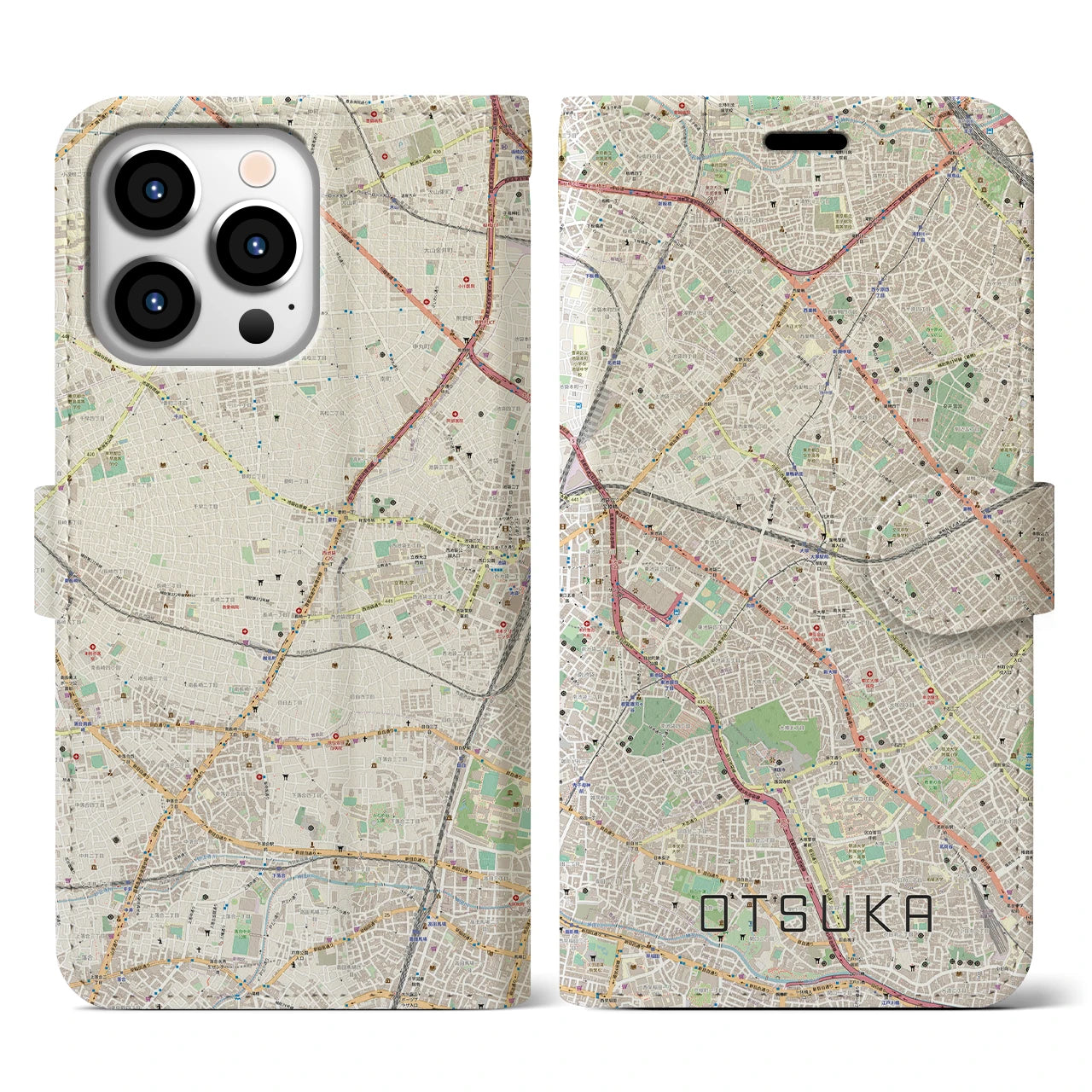 【大塚(東京都)】地図柄iPhoneケース(手帳タイプ)ナチュラル・iPhone 13 Pro 用