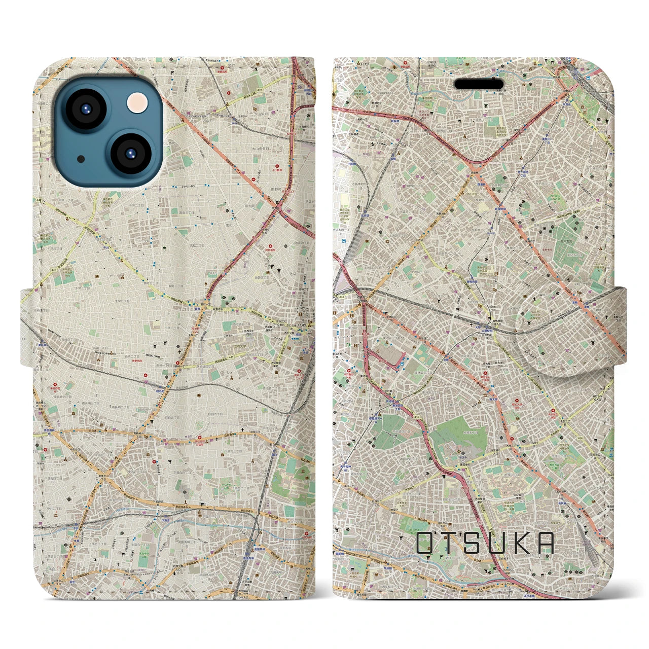 【大塚(東京都)】地図柄iPhoneケース(手帳タイプ)ナチュラル・iPhone 13 用