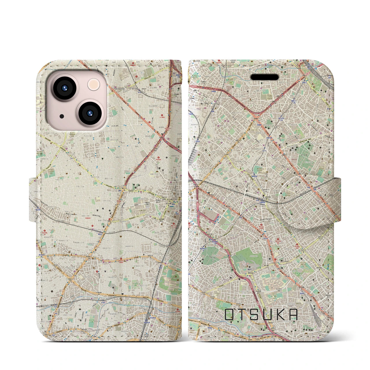 【大塚(東京都)】地図柄iPhoneケース(手帳タイプ)ナチュラル・iPhone 13 mini 用