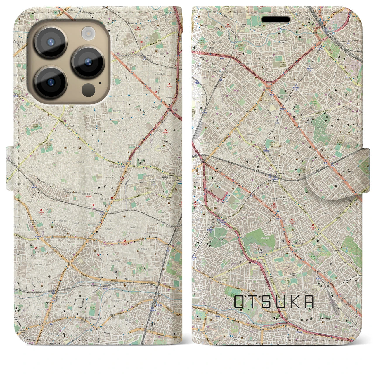【大塚(東京都)】地図柄iPhoneケース(手帳タイプ)ナチュラル・iPhone 14 Pro Max 用