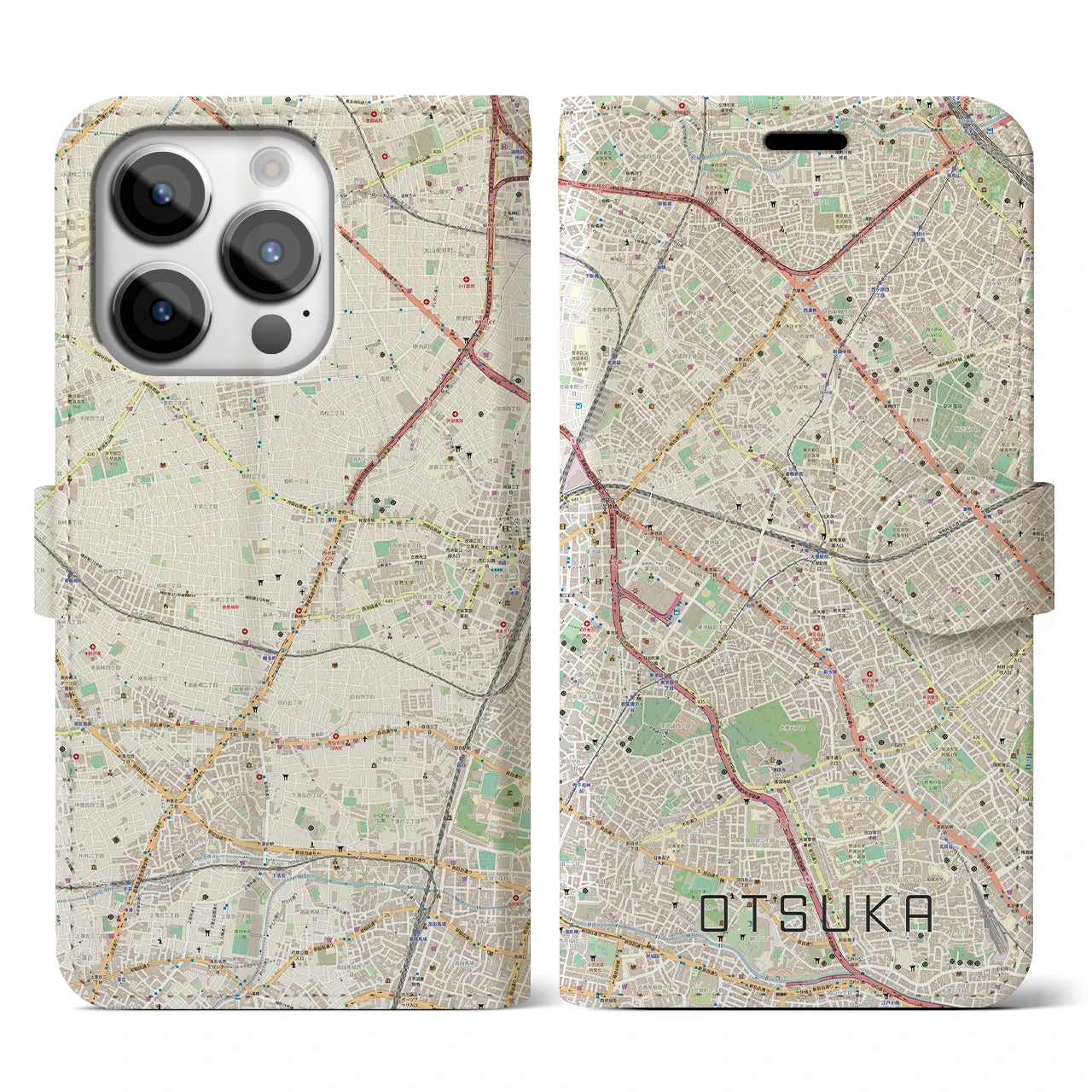 【大塚(東京都)】地図柄iPhoneケース(手帳タイプ)ナチュラル・iPhone 14 Pro 用