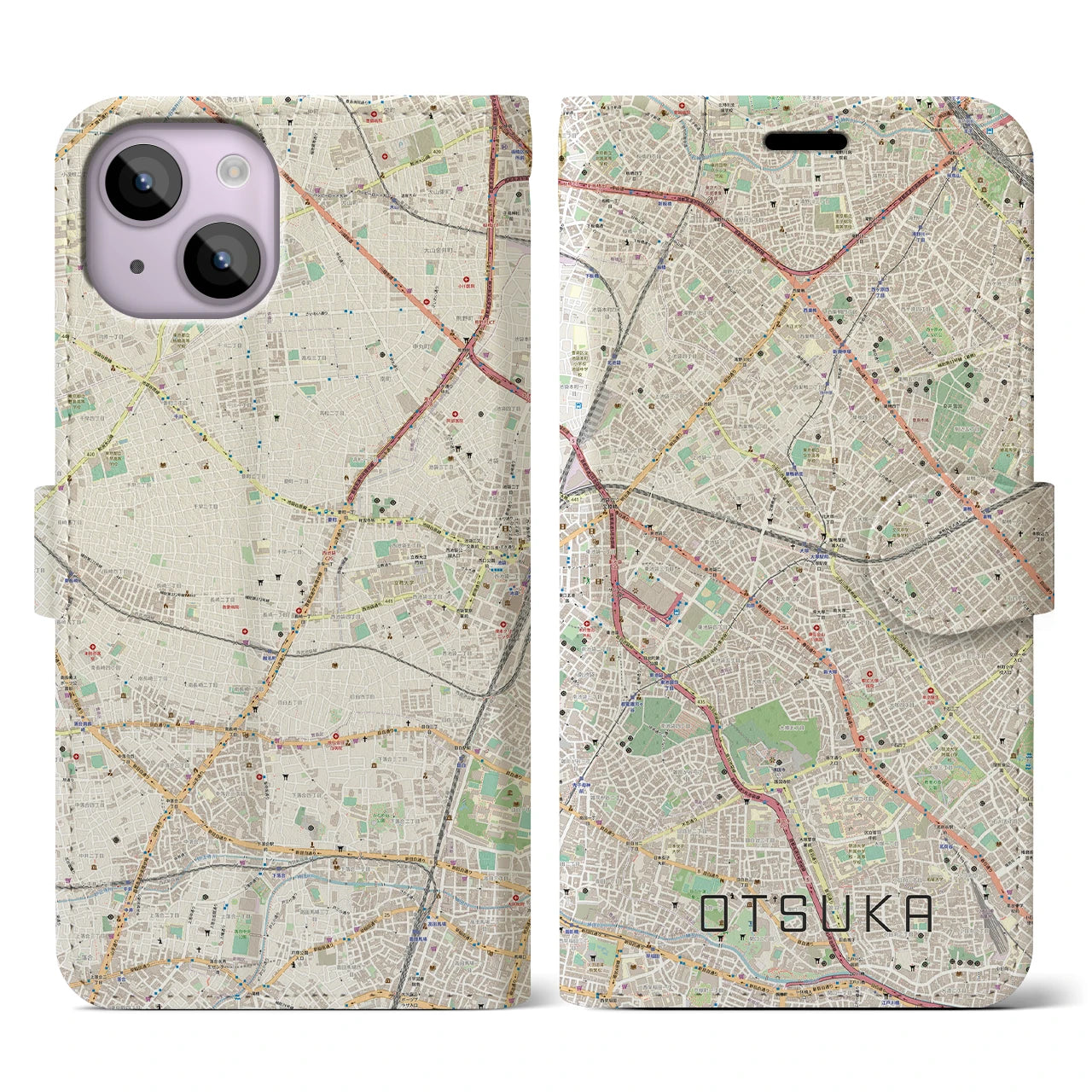 【大塚(東京都)】地図柄iPhoneケース(手帳タイプ)ナチュラル・iPhone 14 用