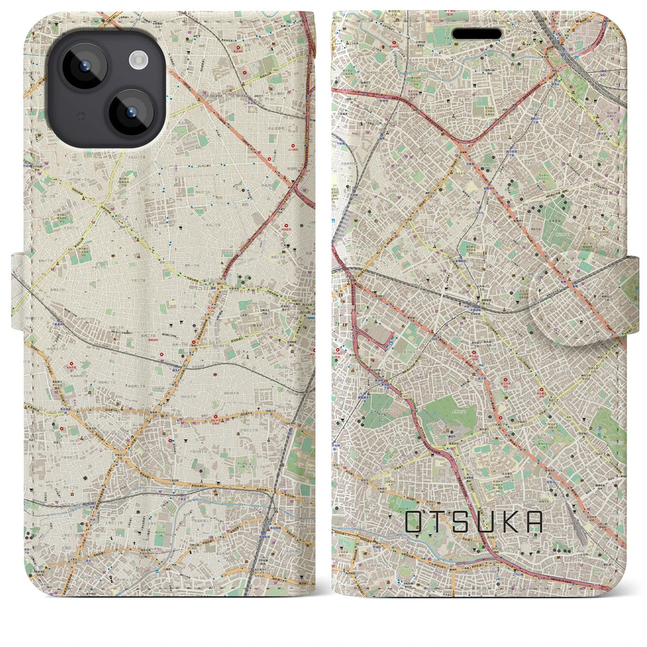 【大塚(東京都)】地図柄iPhoneケース(手帳タイプ)ナチュラル・iPhone 14 Plus 用