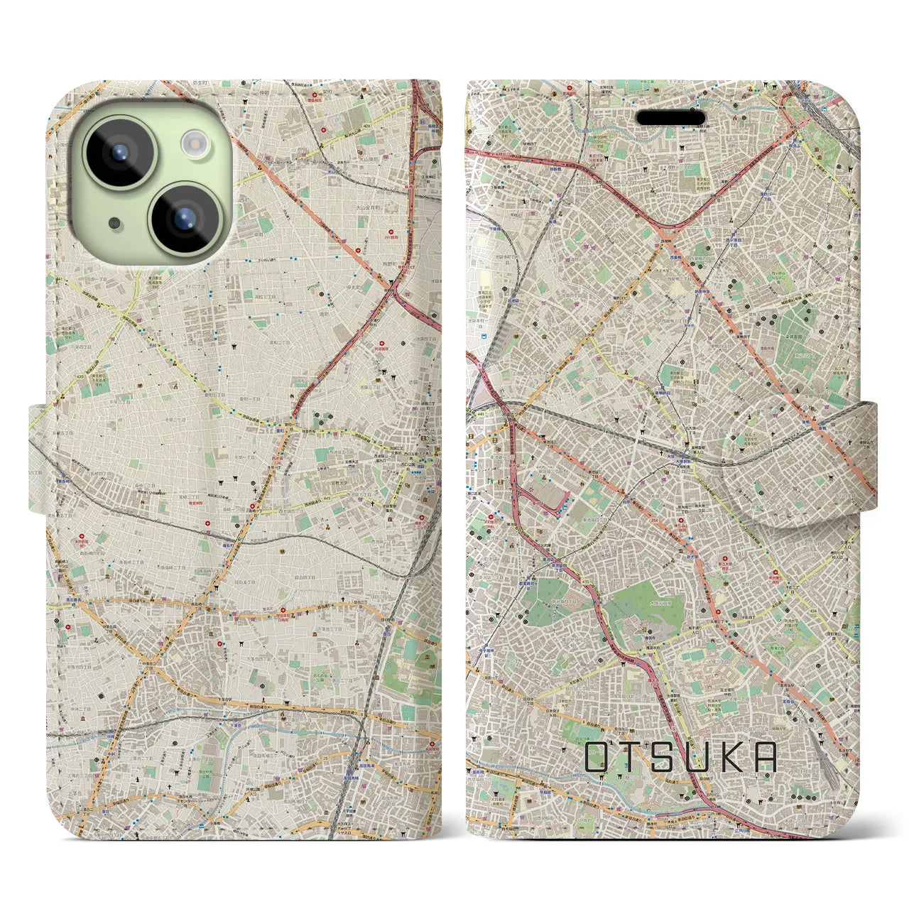 【大塚(東京都)】地図柄iPhoneケース(手帳タイプ)ナチュラル・iPhone 15 用