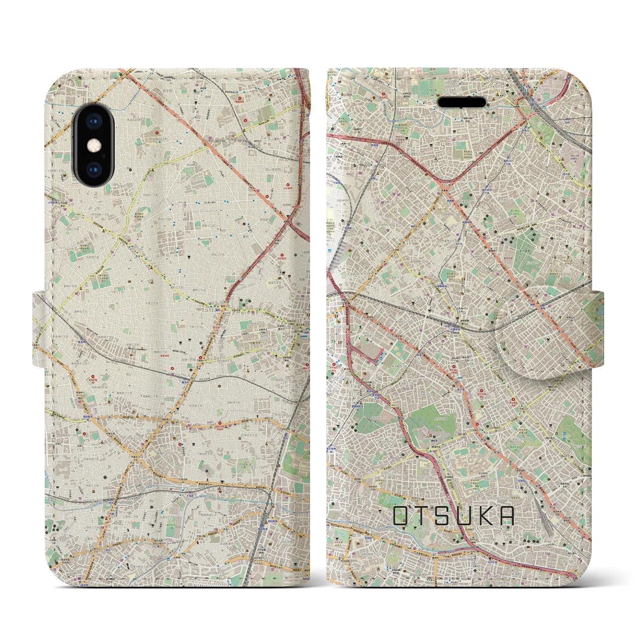 【大塚(東京都)】地図柄iPhoneケース(手帳タイプ)ナチュラル・iPhone XS / X 用