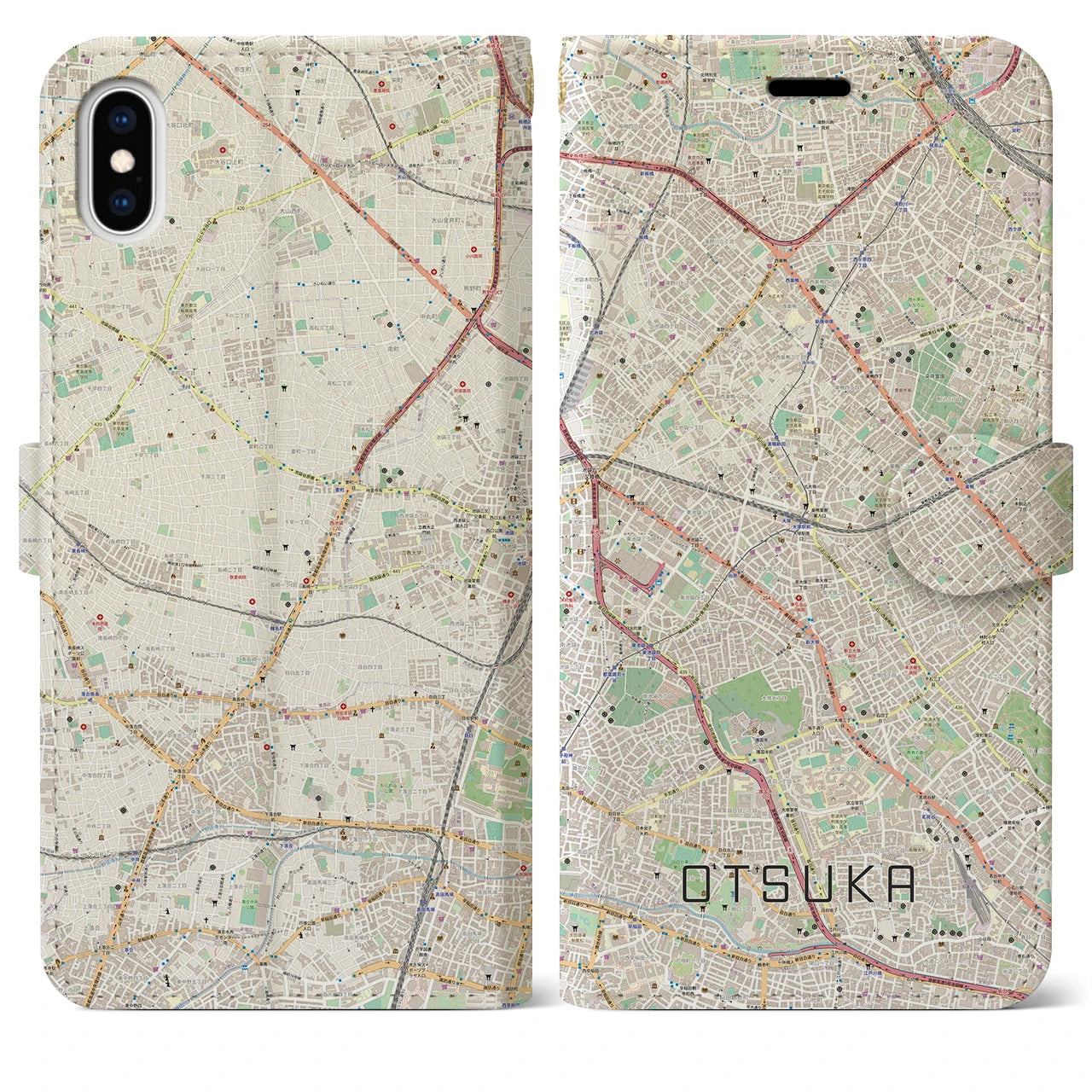 【大塚(東京都)】地図柄iPhoneケース(手帳タイプ)ナチュラル・iPhone XS Max 用