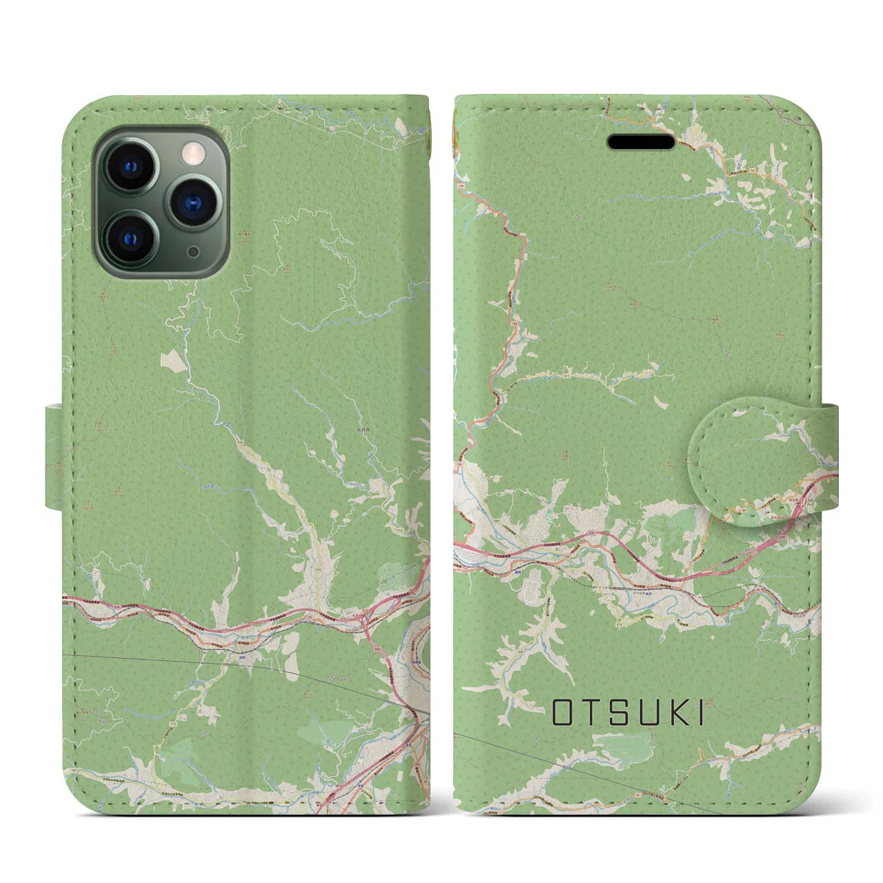 【大月(山梨県)】地図柄iPhoneケース(手帳タイプ)ナチュラル・iPhone 11 Pro 用