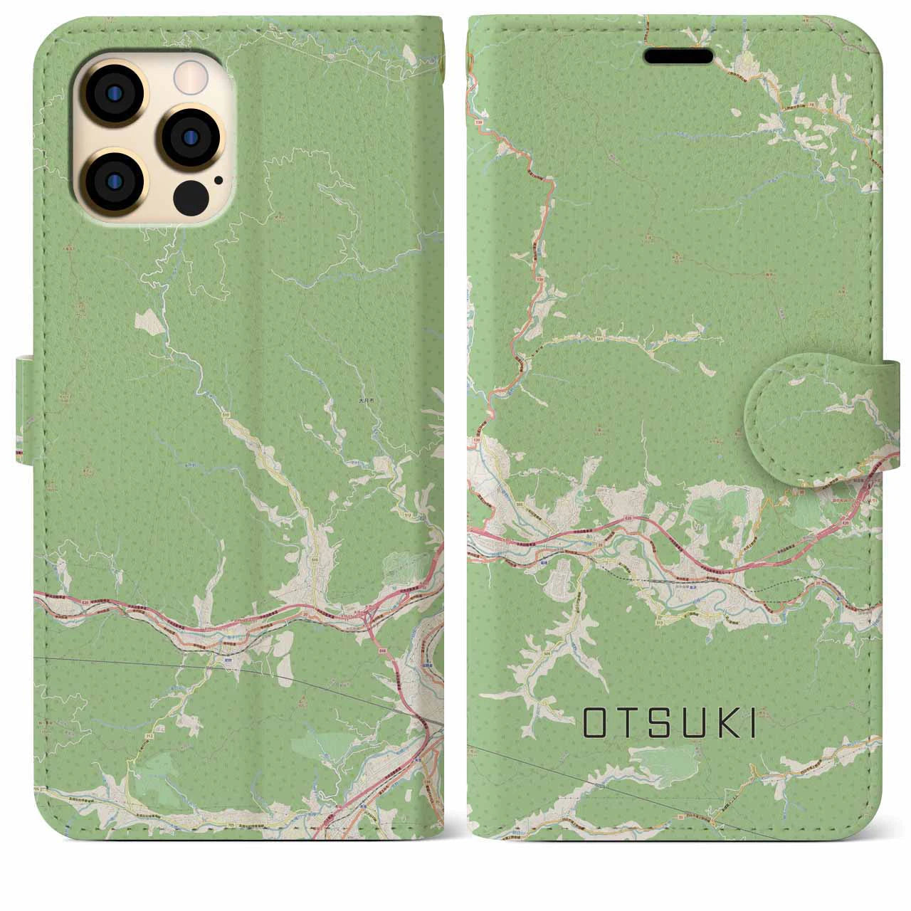 【大月(山梨県)】地図柄iPhoneケース(手帳タイプ)ナチュラル・iPhone 12 Pro Max 用
