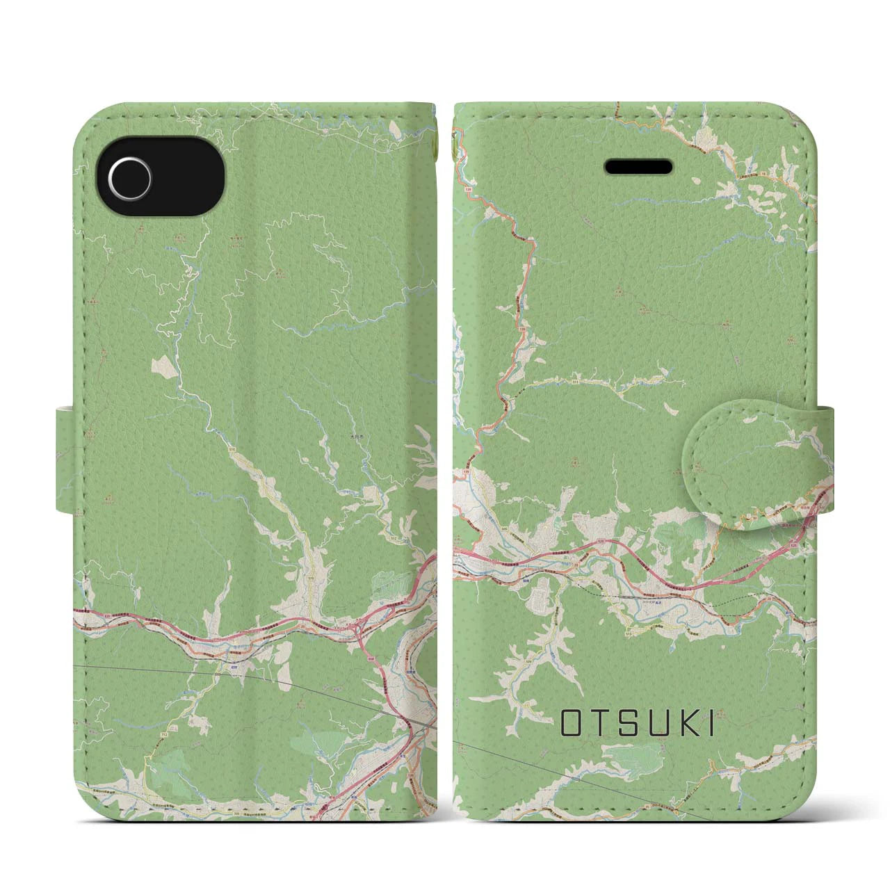 【大月(山梨県)】地図柄iPhoneケース(手帳タイプ)ナチュラル・iPhone SE(第3 / 第2世代) / 8 / 7 / 6s / 6 用