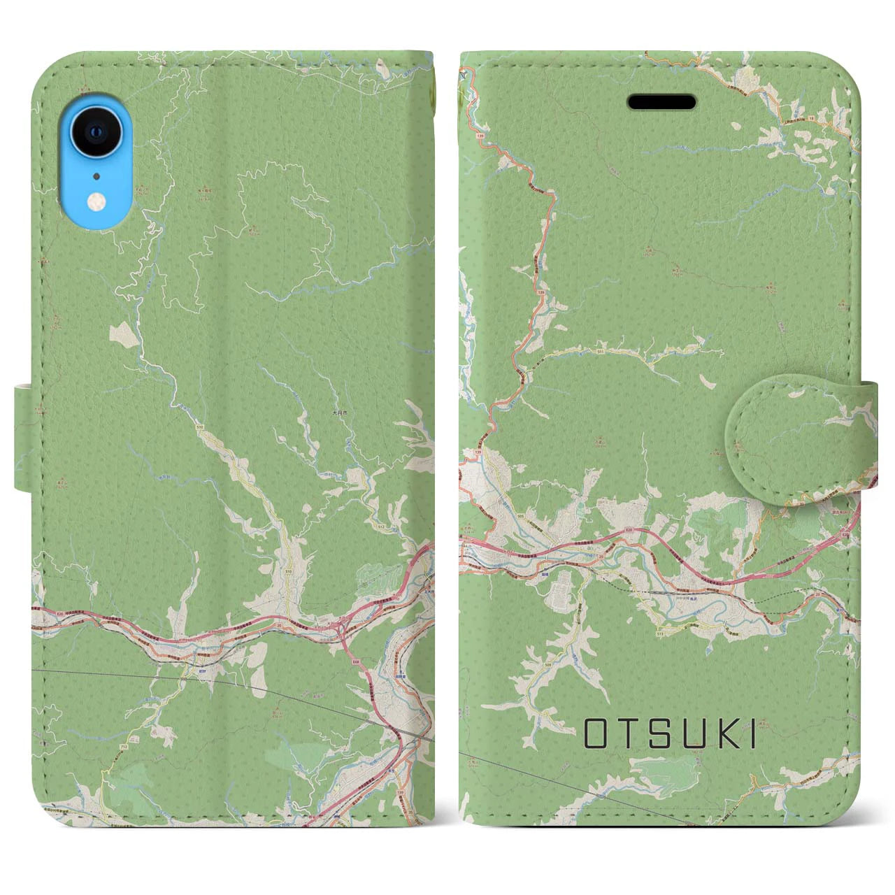 【大月(山梨県)】地図柄iPhoneケース(手帳タイプ)ナチュラル・iPhone XR 用