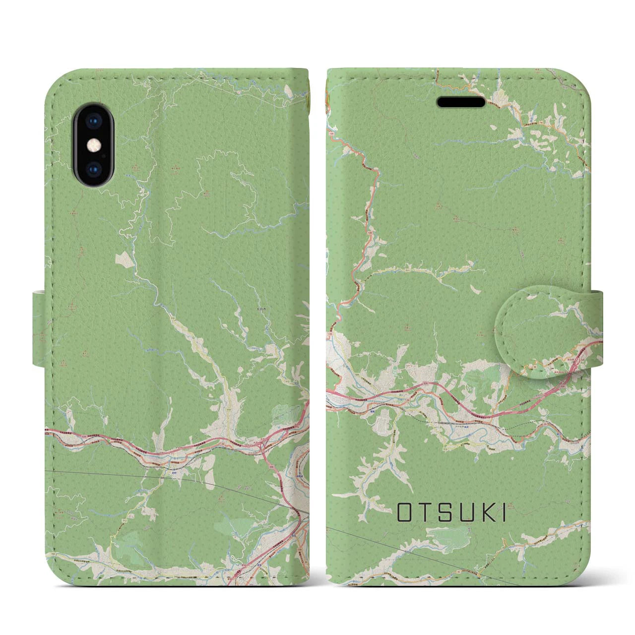 【大月(山梨県)】地図柄iPhoneケース(手帳タイプ)ナチュラル・iPhone XS / X 用
