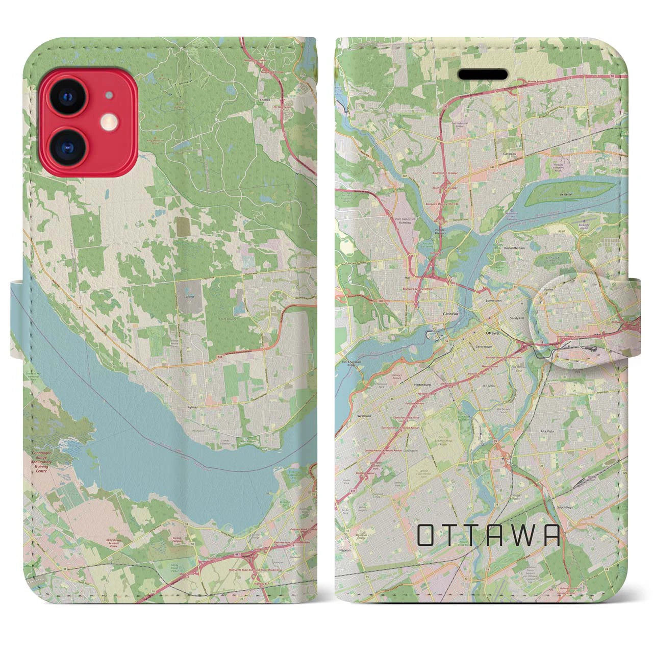 【オタワ(カナダ)】地図柄iPhoneケース(手帳タイプ)ナチュラル・iPhone 11 用