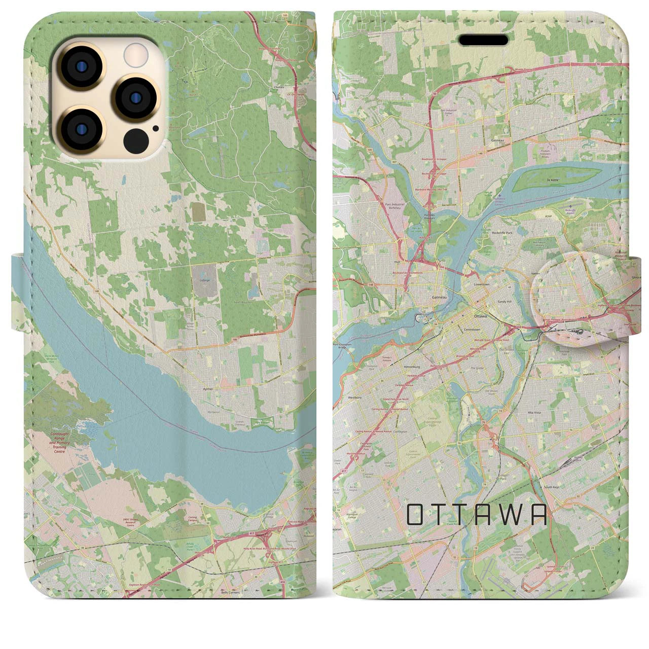 【オタワ(カナダ)】地図柄iPhoneケース(手帳タイプ)ナチュラル・iPhone 12 Pro Max 用