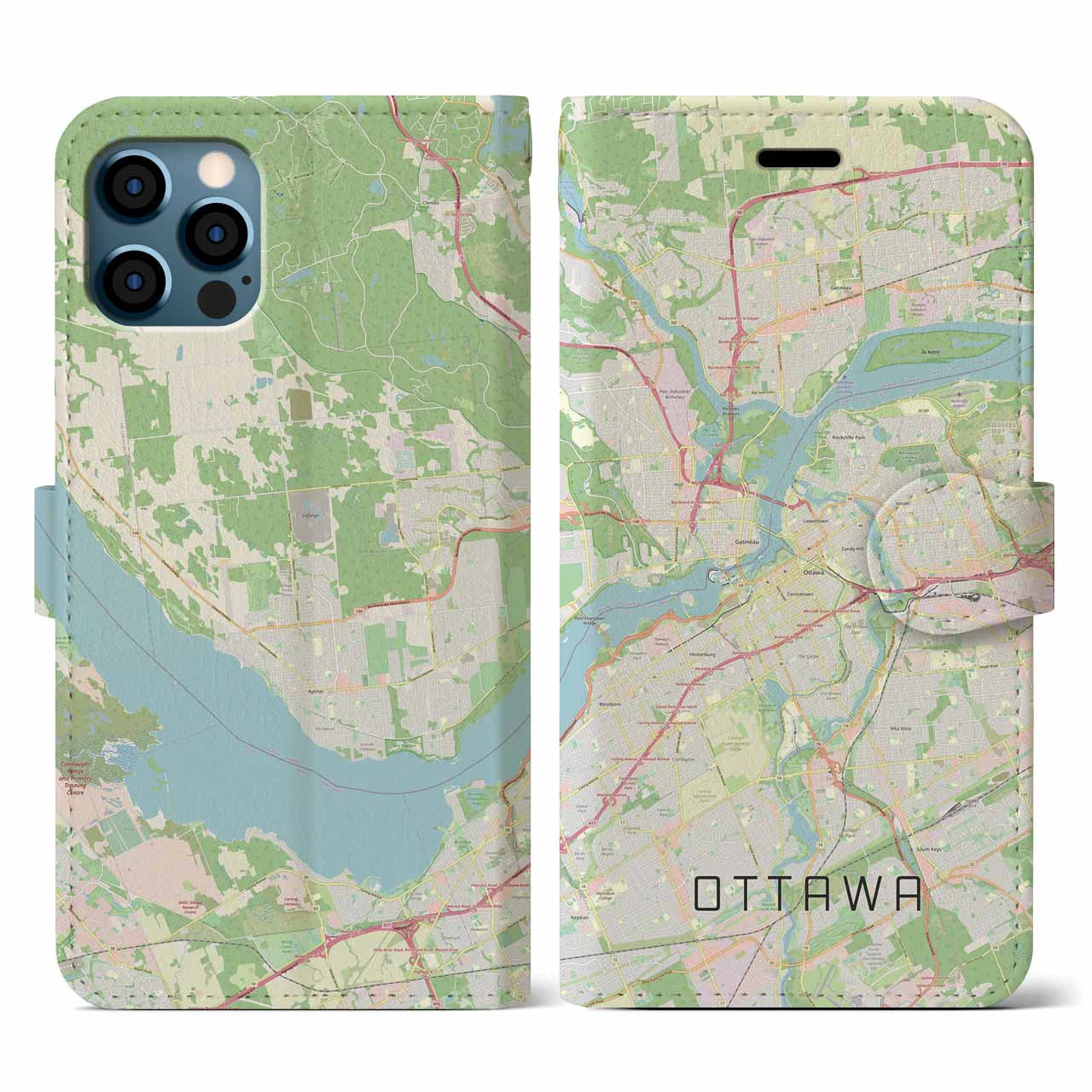 【オタワ(カナダ)】地図柄iPhoneケース(手帳タイプ)ナチュラル・iPhone 12 / 12 Pro 用