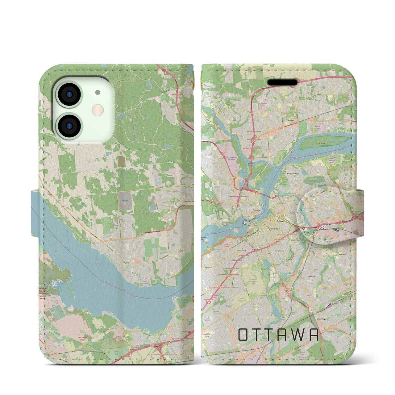 【オタワ(カナダ)】地図柄iPhoneケース(手帳タイプ)ナチュラル・iPhone 12 mini 用
