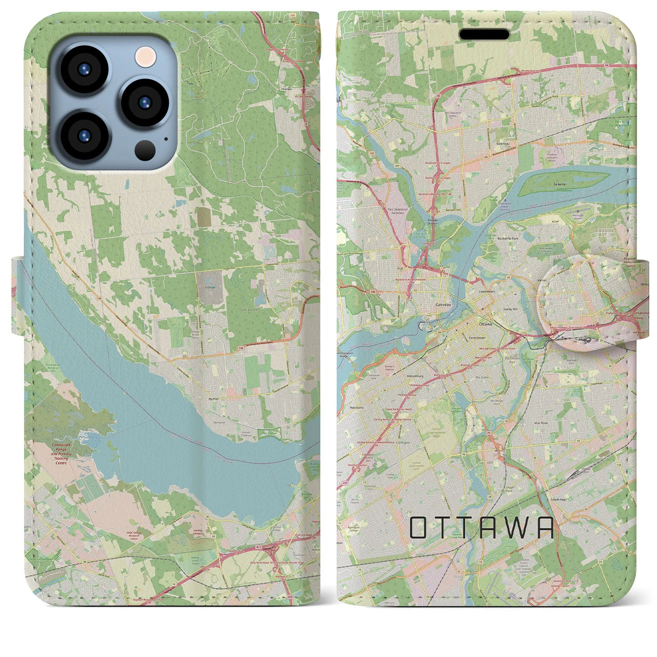 【オタワ(カナダ)】地図柄iPhoneケース(手帳タイプ)ナチュラル・iPhone 13 Pro Max 用