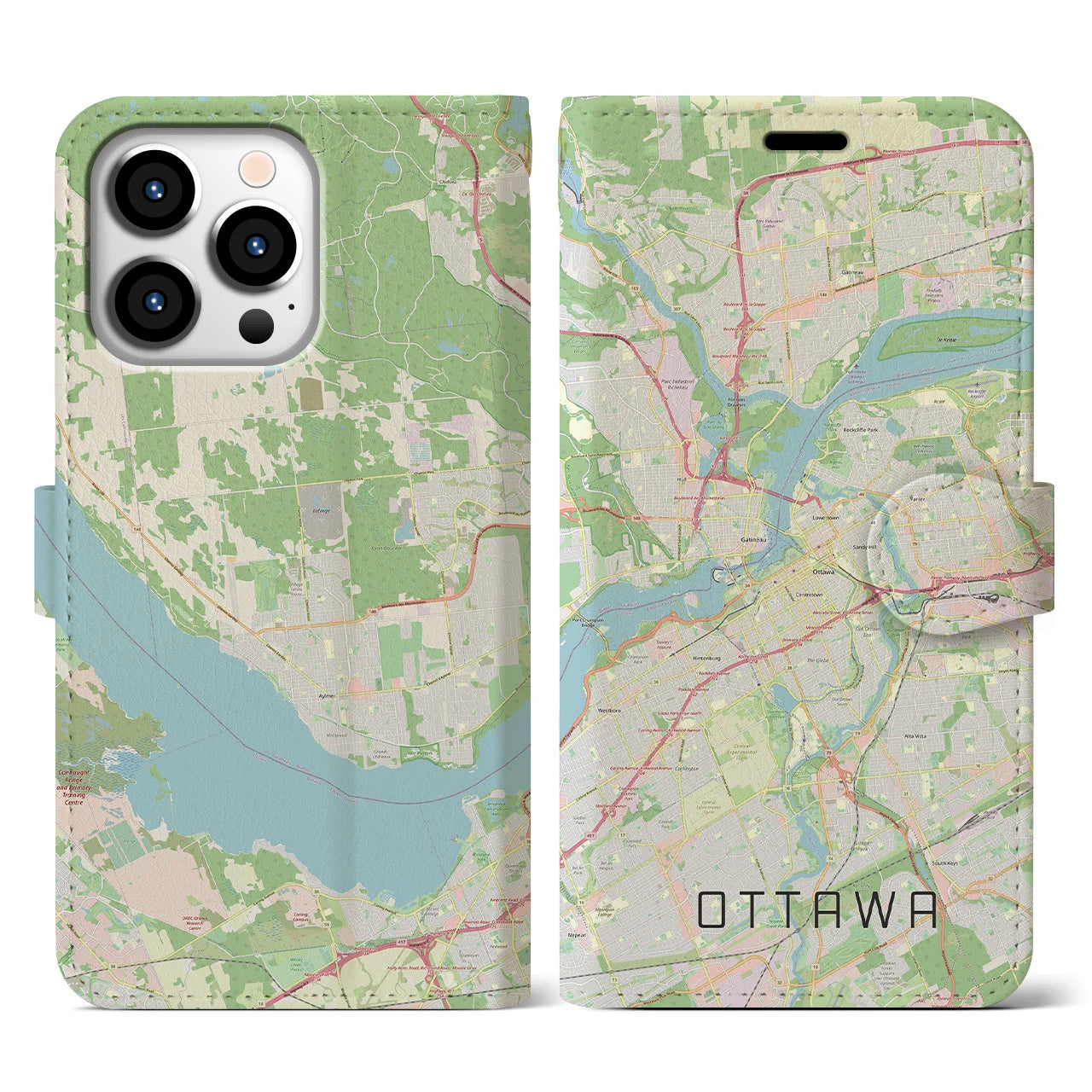 【オタワ(カナダ)】地図柄iPhoneケース(手帳タイプ)ナチュラル・iPhone 13 Pro 用