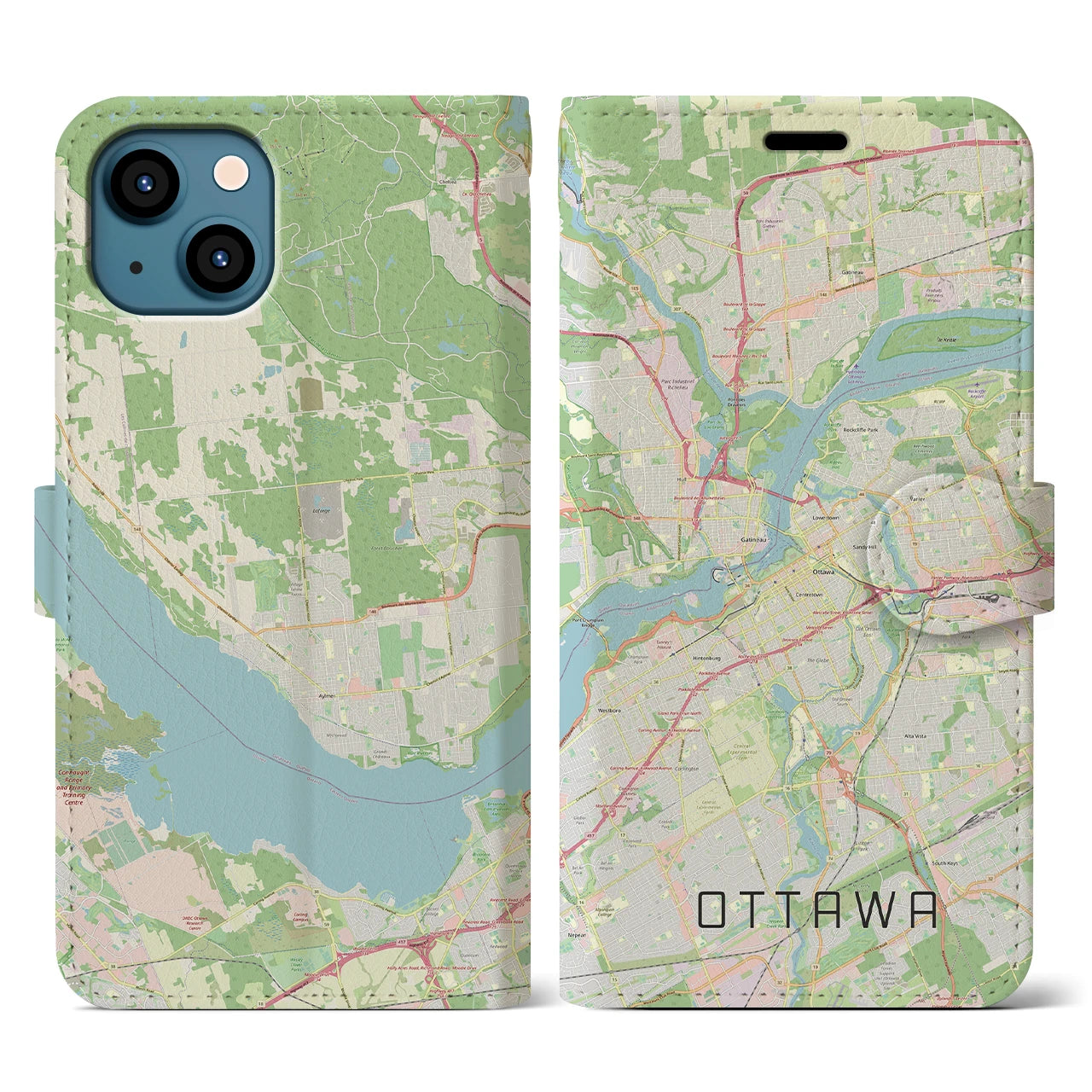 【オタワ(カナダ)】地図柄iPhoneケース(手帳タイプ)ナチュラル・iPhone 13 用