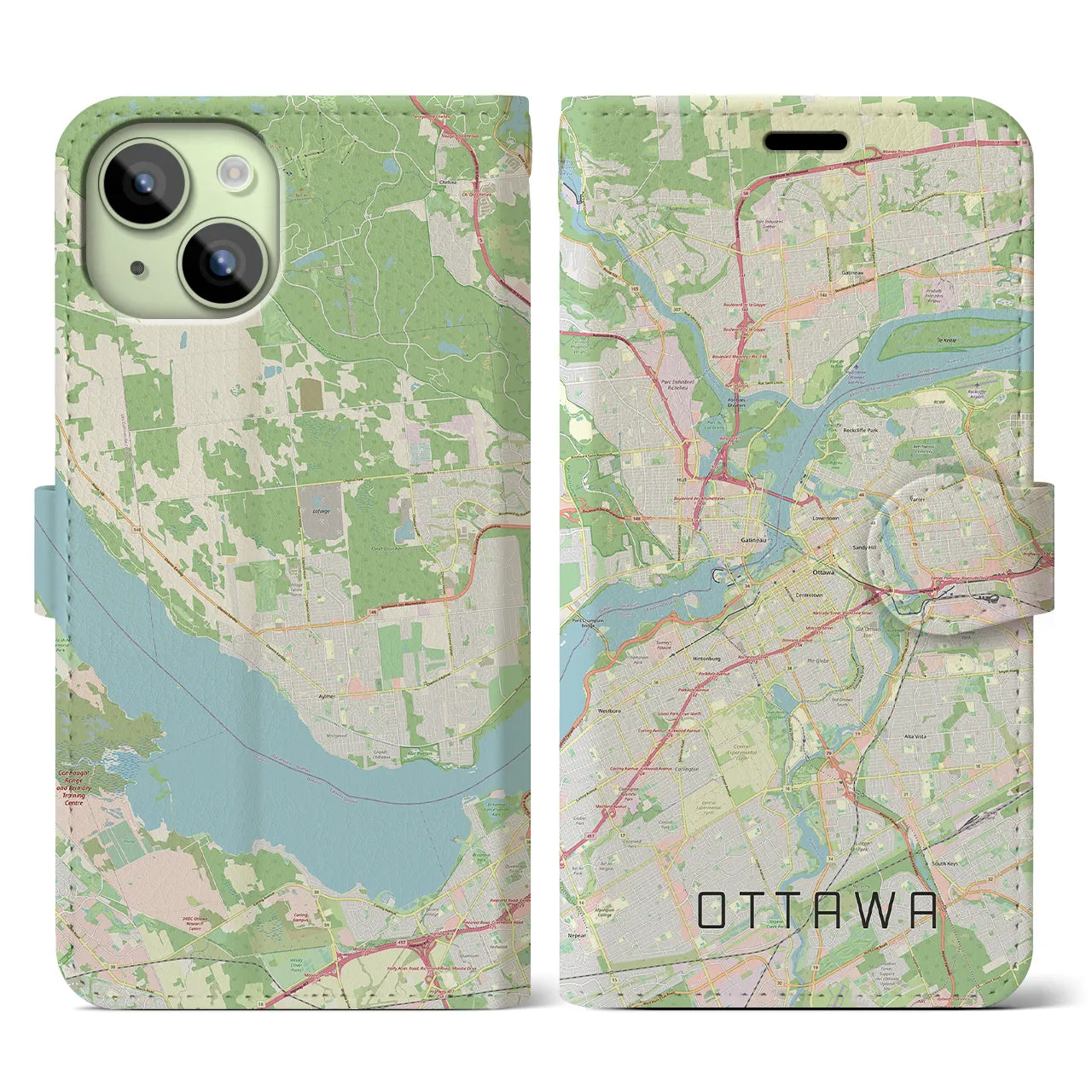 【オタワ(カナダ)】地図柄iPhoneケース(手帳タイプ)ナチュラル・iPhone 15 用