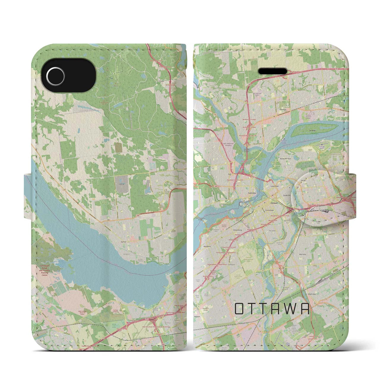 【オタワ(カナダ)】地図柄iPhoneケース(手帳タイプ)ナチュラル・iPhone SE(第3 / 第2世代) / 8 / 7 / 6s / 6 用