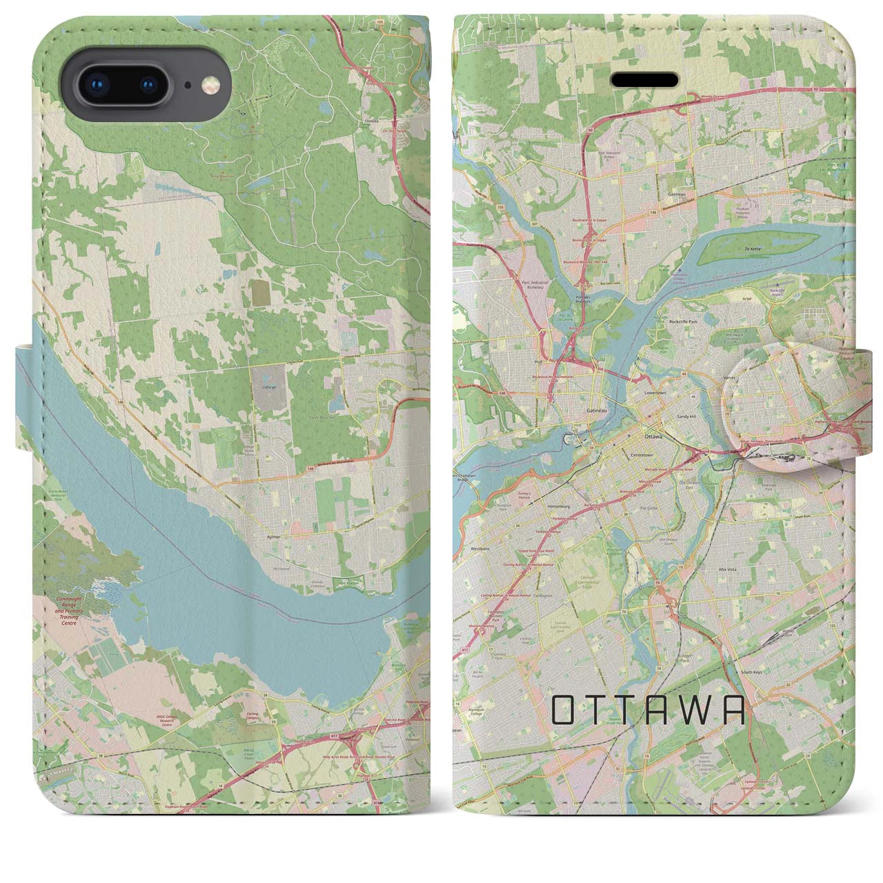 【オタワ(カナダ)】地図柄iPhoneケース(手帳タイプ)ナチュラル・iPhone 8Plus /7Plus / 6sPlus / 6Plus 用