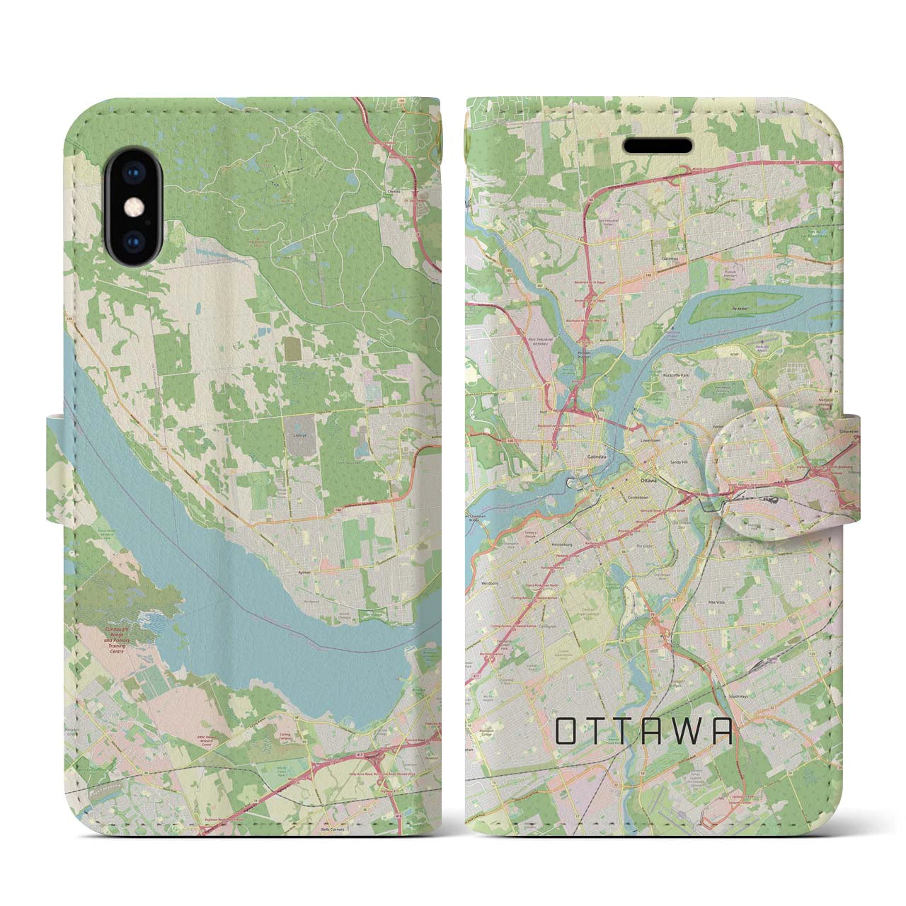 【オタワ(カナダ)】地図柄iPhoneケース(手帳タイプ)ナチュラル・iPhone XS / X 用
